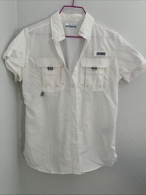 Columbia White Short-Sleeve Fishing Shirt with Mesh Back